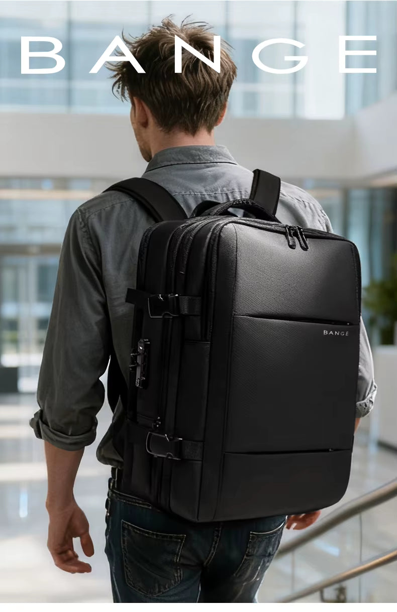 BANGE New Arrival Carry on 40L Expandable Built-in Vacuum Compression Pump Men Waterproof Travel Vacuum Compression Backpack