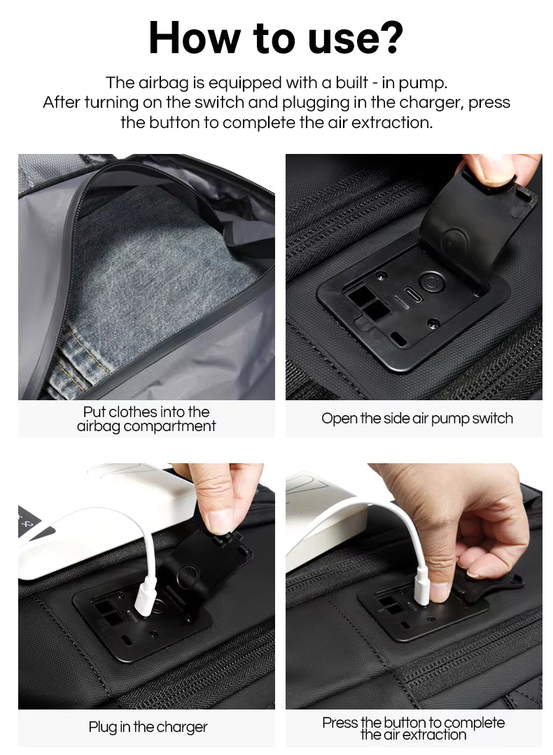 BANGE New Arrival Carry on 40L Expandable Built-in Vacuum Compression Pump Men Waterproof Travel Vacuum Compression Backpack