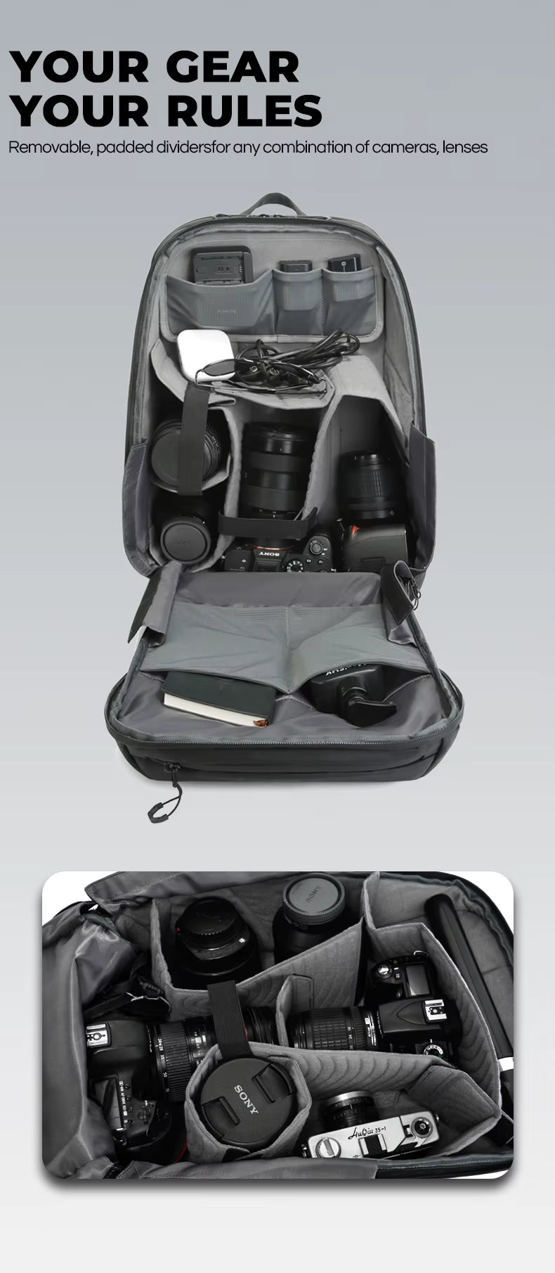 BANGE Luxury New Waterproof Camera Backpack with Zipper Closure Durable Multifunctional DSLR Photography Gear