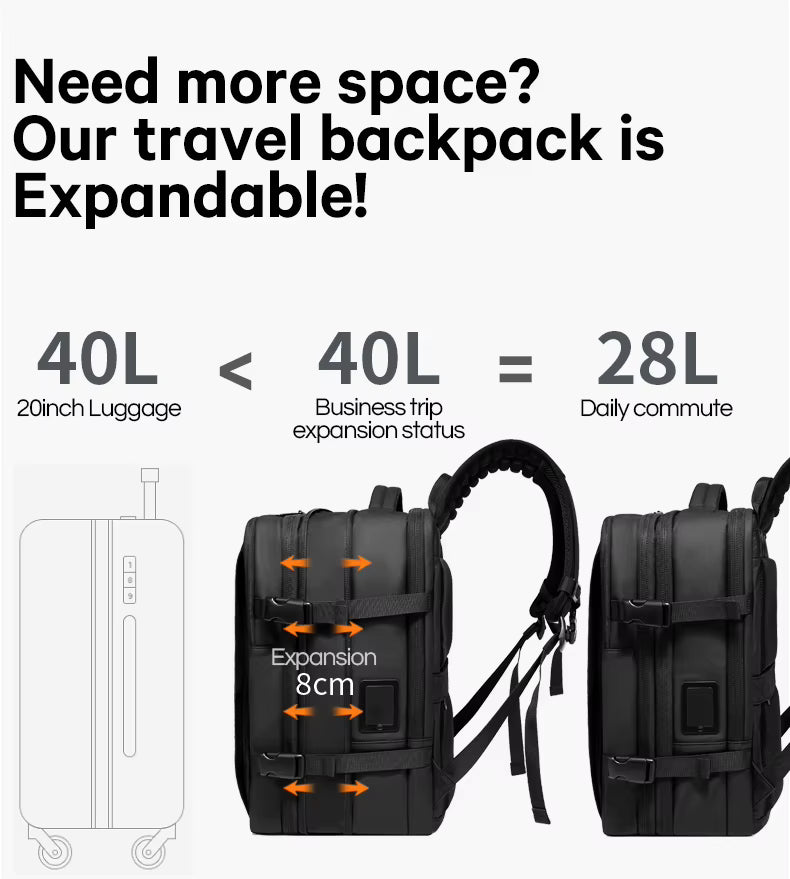 BANGE New Arrival Carry on 40L Expandable Built-in Vacuum Compression Pump Men Waterproof Travel Vacuum Compression Backpack