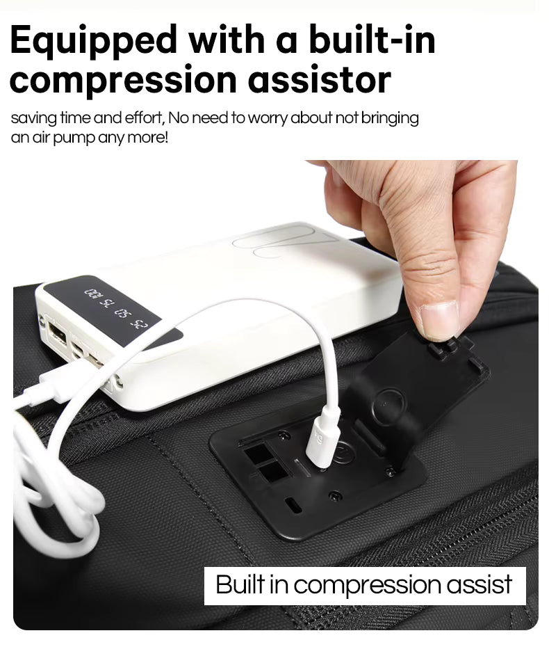 BANGE New Arrival Carry on 40L Expandable Built-in Vacuum Compression Pump Men Waterproof Travel Vacuum Compression Backpack