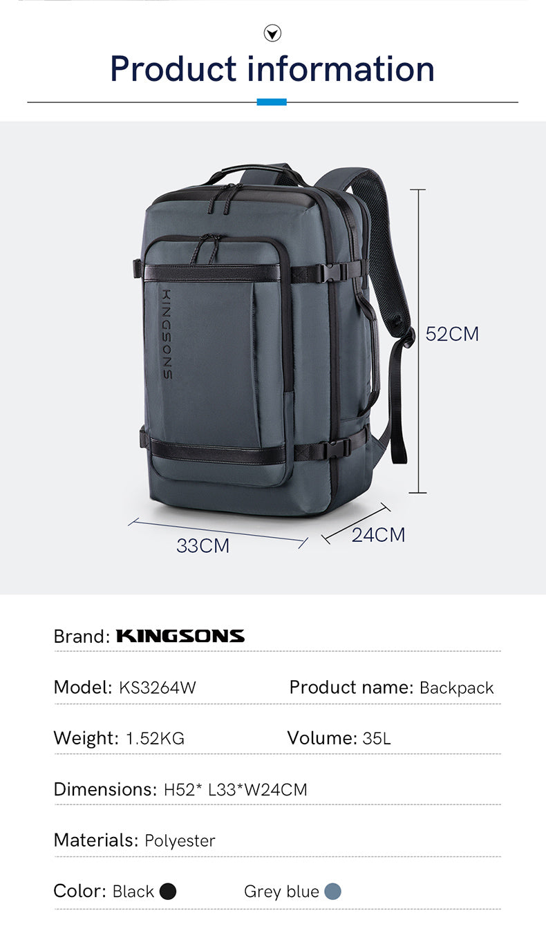 Kingsons Travel Backpack 45L Large Capacity Hiking Backpack 17.3 Inch Laptop Trekking Backpack for Sports Outdoor Camping