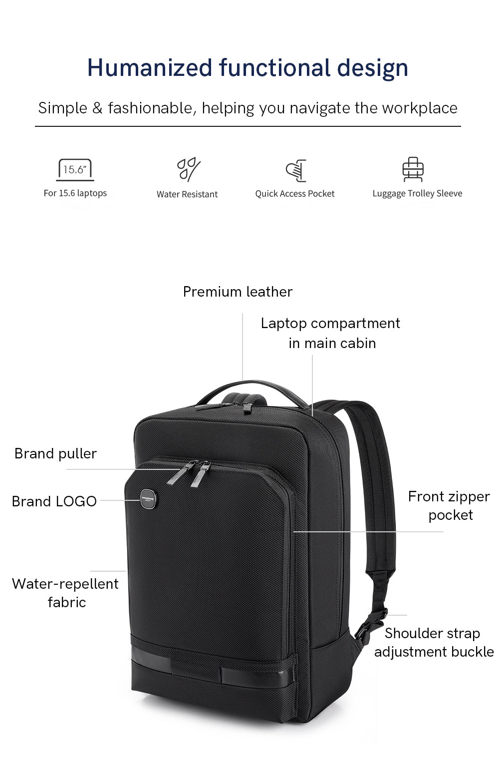 KINGSONS New Design Men's Travel Large Capacity Computer Bag Business Backpack Multi-functional Student Backpack Laptop Backpack