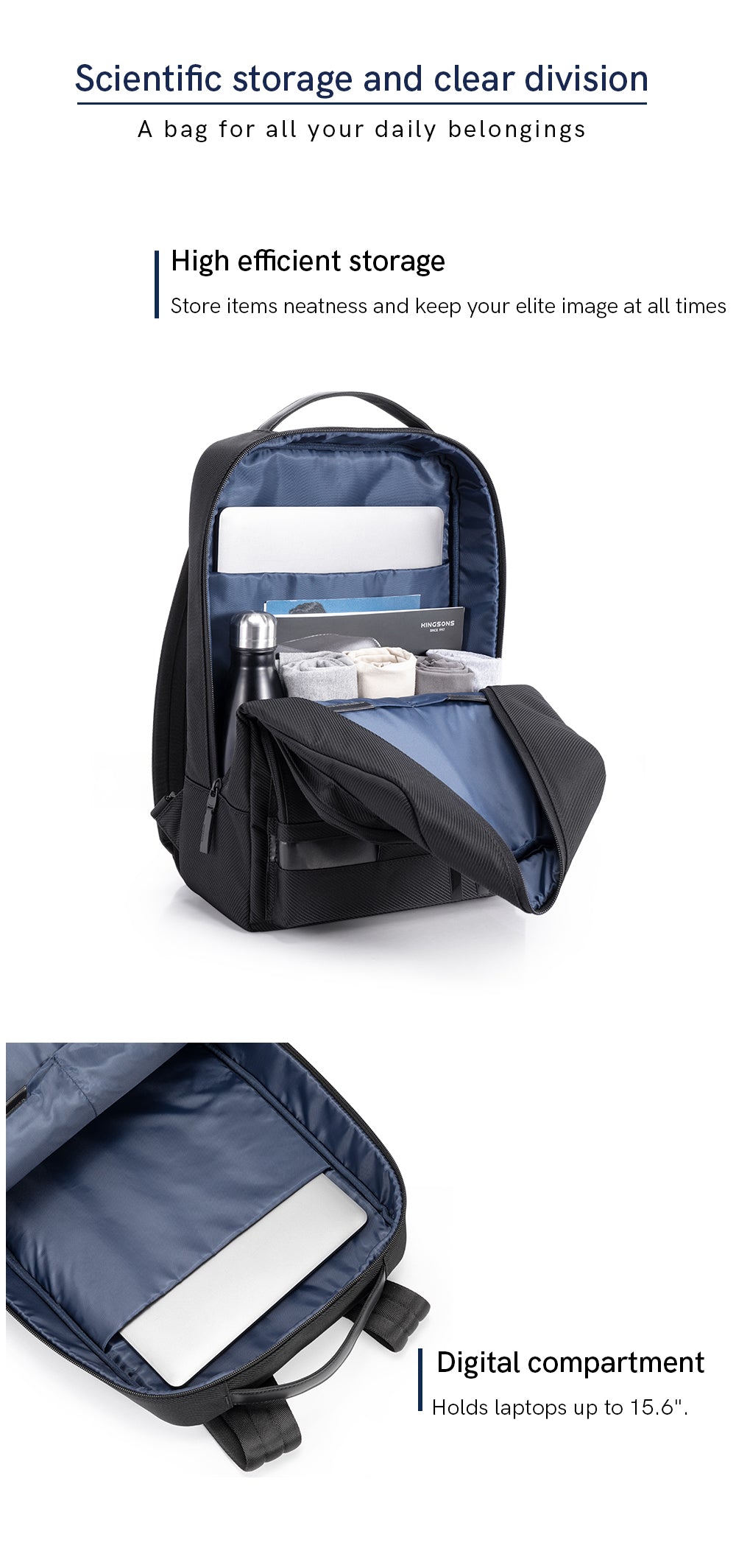 KINGSONS New Design Men's Travel Large Capacity Computer Bag Business Backpack Multi-functional Student Backpack Laptop Backpack