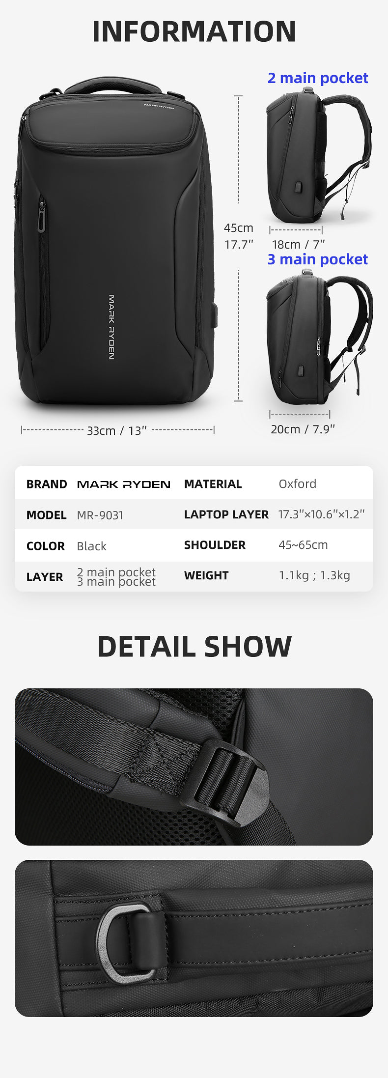 Ryden Backpack Bag Manufacturer Men Mochila De Viaje 17 Inch Laptop Backpacks Anti-theft