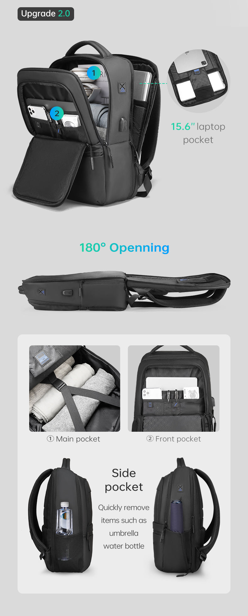 Mark Ryden External USB Charging Backpack Large Capacity Waterproof Laptop Backpack Suit for Travel Daily Use