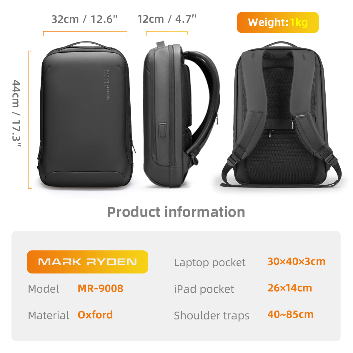 Mark Ryden Wholesale Luxury Travel Laptop Carry on Backpacks Travel Laptop 17&15.6 Bags for Men Thin Business Backpack
