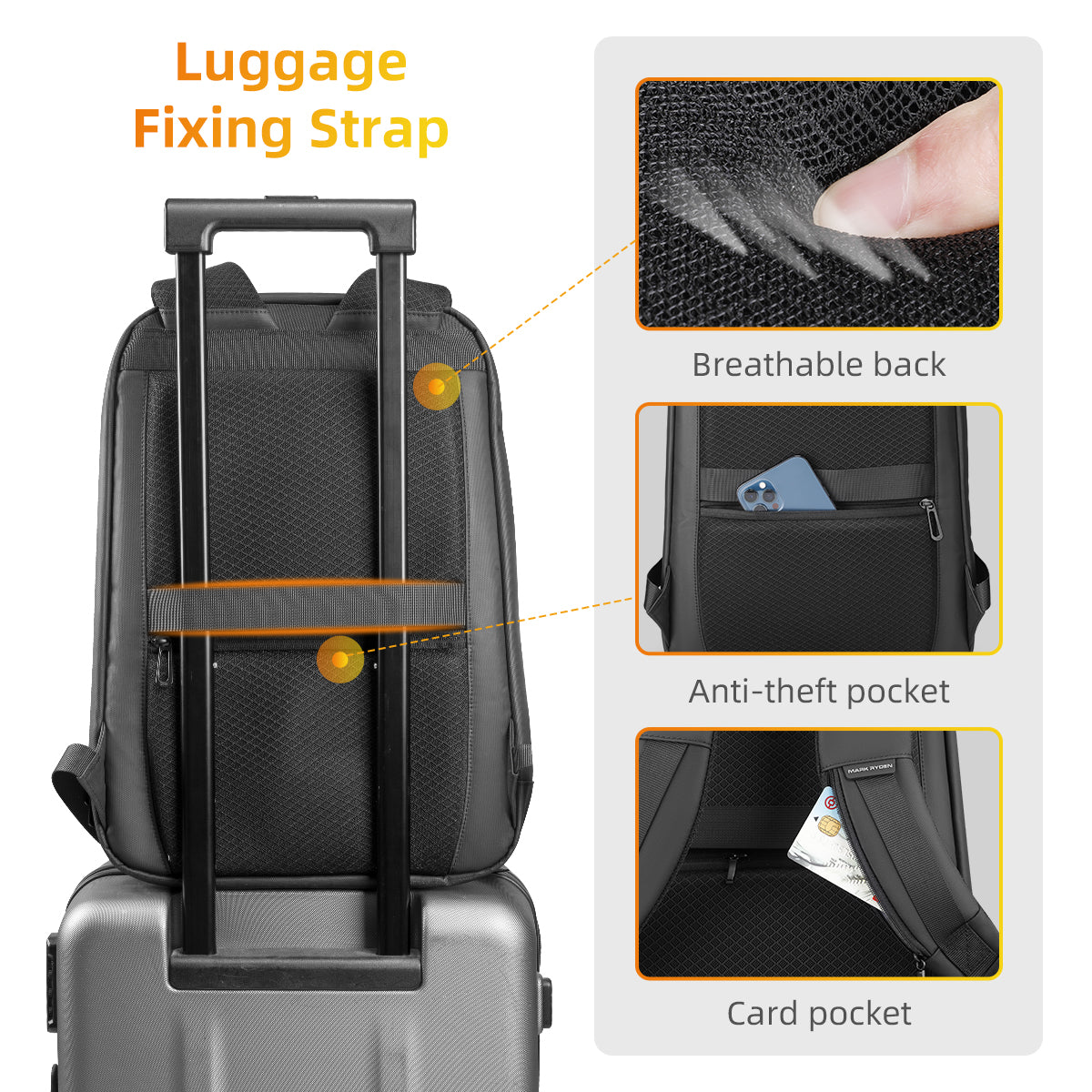 Mark Ryden Wholesale Luxury Travel Laptop Carry on Backpacks Travel Laptop 17&15.6 Bags for Men Thin Business Backpack