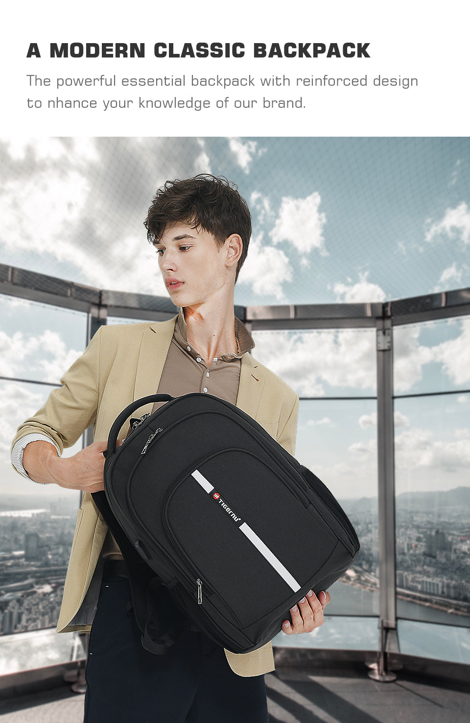 Tigernu High Quality Large Capacity Waterproof Polyester Men Backpack Travel Backpack Outdoor Business Laptop Bag Backpack