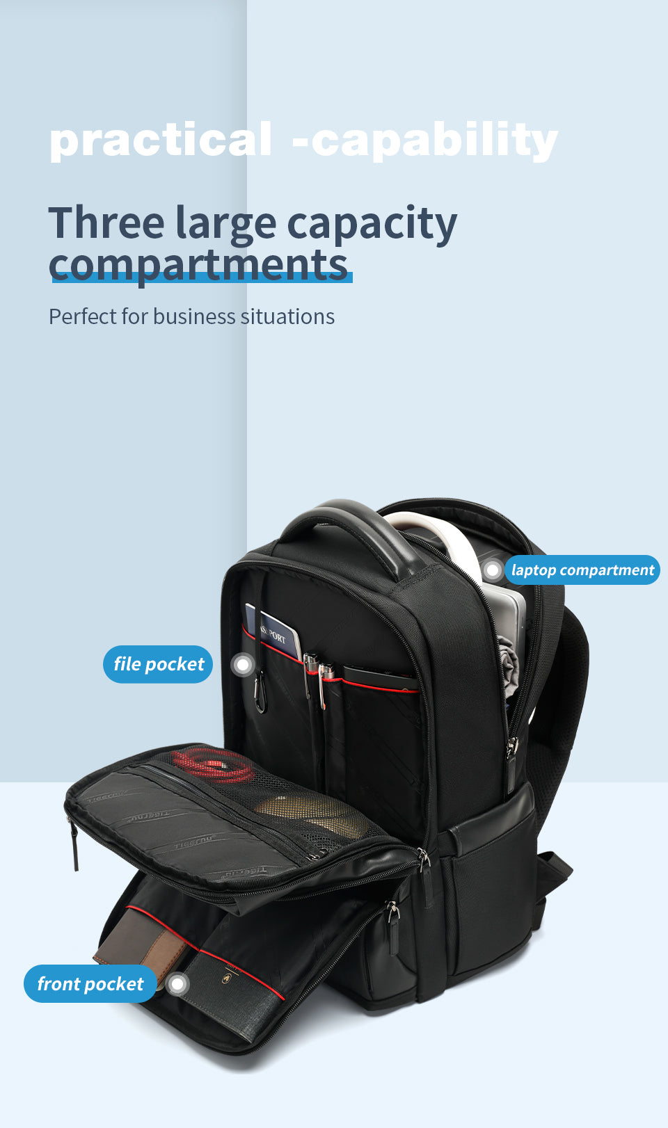 Tigernu Backpack 2025 Customizable Large Capacity Multi-function 15.6 Inch Lightweight Waterproof Daily Commuting Business Backpack