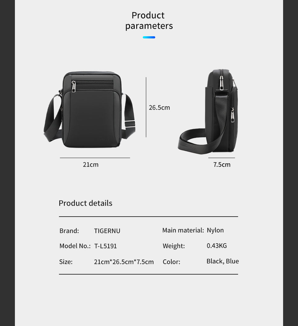 Tigernu Urban Style Men's 9.7-Inch Crossbody Bag Oxford Cloth Anti-Theft Flat Shock-Absorbing Compartment Particle City Sling Bag