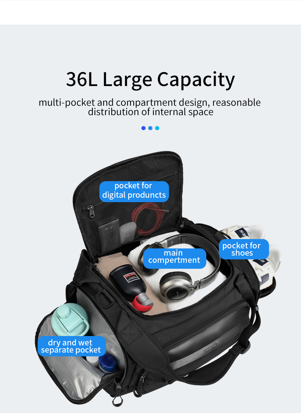 Tigernu Customizable Sport Fitness Gym Bag Weekender Sport Travel Bags Business Waterproof Large Capacity 15.6-inch Travel Bag