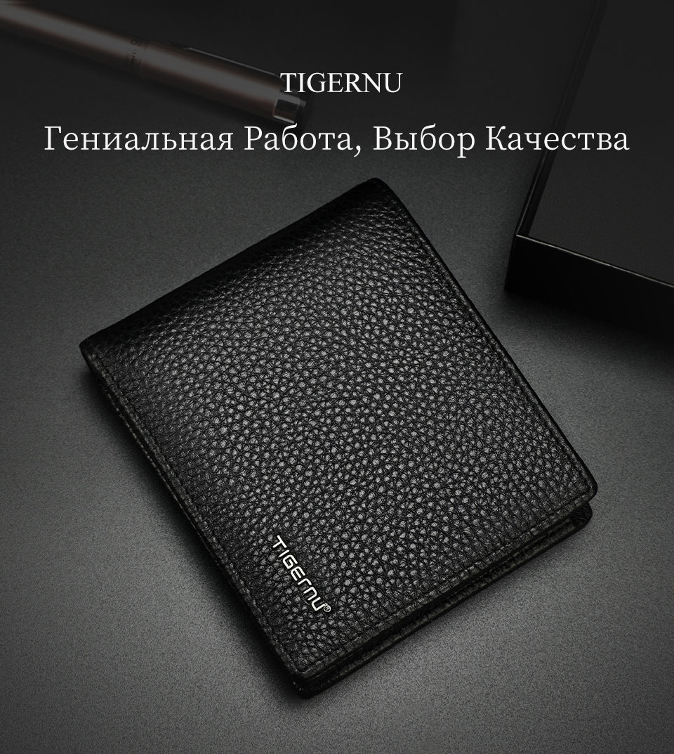 tigernu Genuine Top Layer Cowhide 6.1-Inch Short Men's Wallet Open Closure Waterproof Polyester Wear-Resistant Large Capacity Business