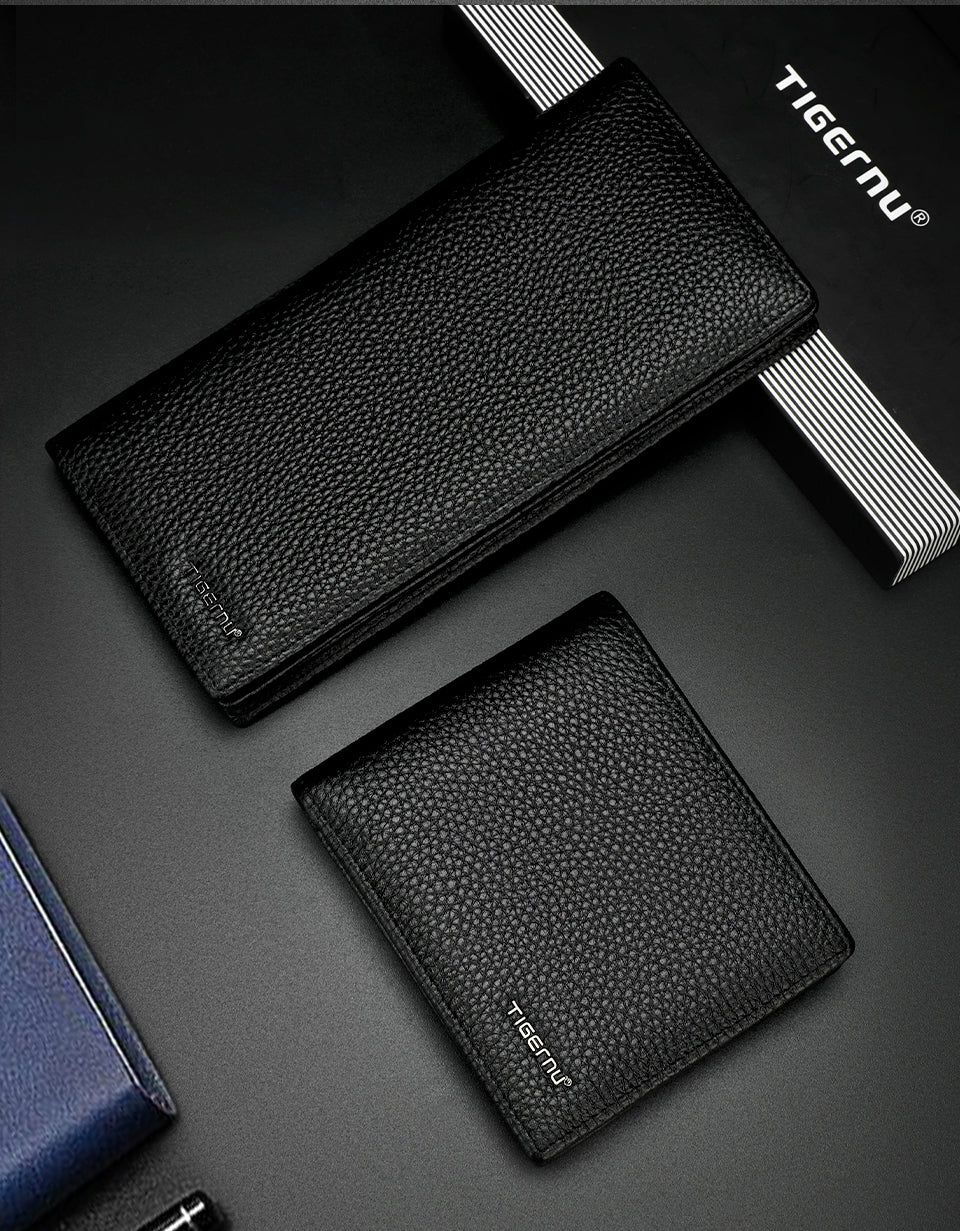 tigernu Genuine Top Layer Cowhide 6.1-Inch Short Men's Wallet Open Closure Waterproof Polyester Wear-Resistant Large Capacity Business