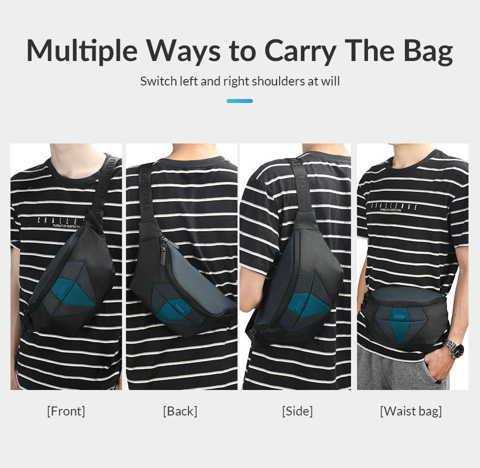 TIGERNU Lightweight and Breathable 7.5 Inch Flat Nylon Large Capacity Durable Waterproof Outdoor Leisure Men's Crossbody Bag Sling Bag